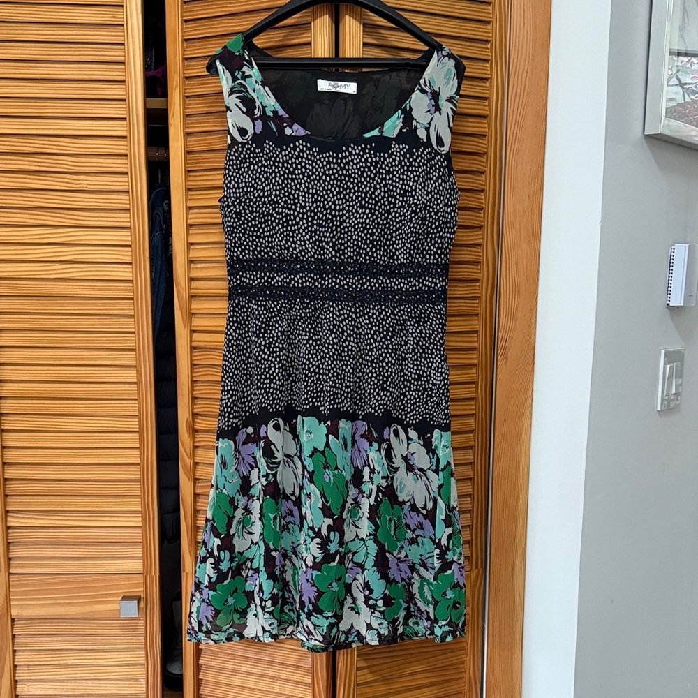 Romy Black and Green Floral Midi Dress